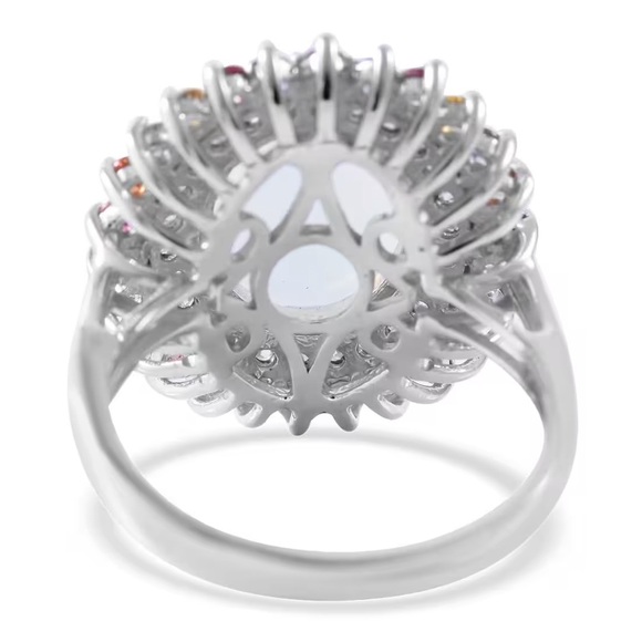 Ethiopian Welo Opal & Multi Gemstone Double Halo Ring Platinum/Sterling Silver - Picture 9 of 10